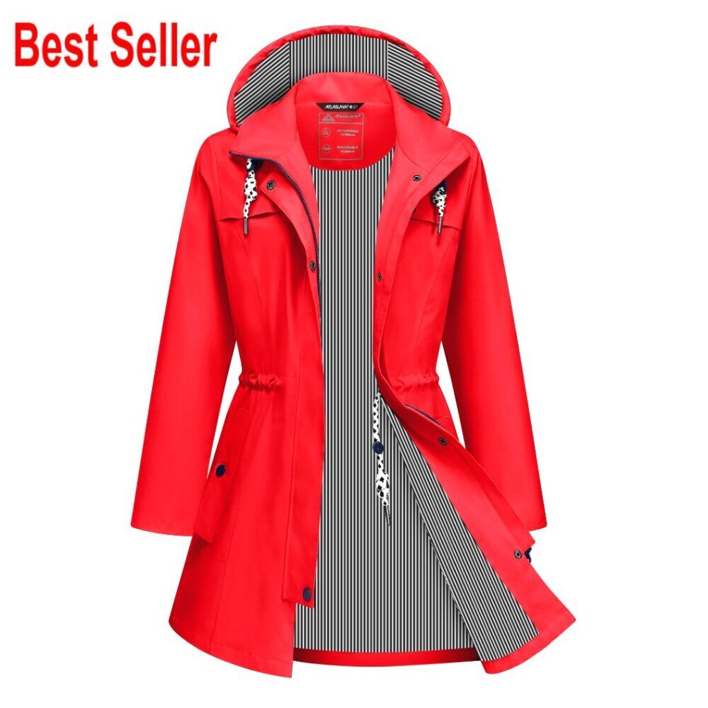 Lightweight Waterproof Raincoat Hooded Trench Coat Windbreaker Women's Outdoor